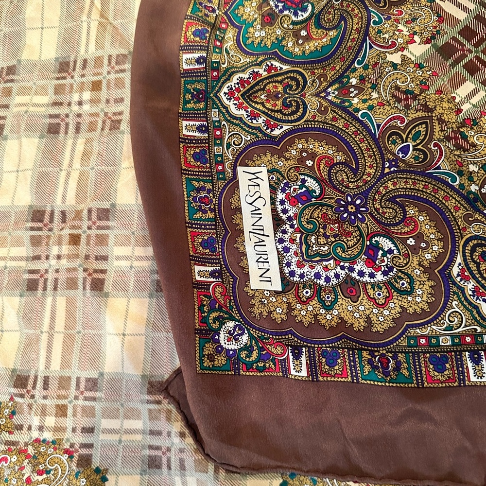 💫Yves Saint Laurent Brown and beige  Patterned Scarf